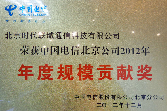 北京电信2012年年度规模贡献奖